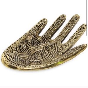 NEW Gold Etched Metal Hamsa Hand Incense Holder